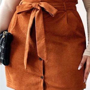 SHEIN Essnce Plus Solid Belted Button Through Corduroy Skirt Size 16 (2XL)